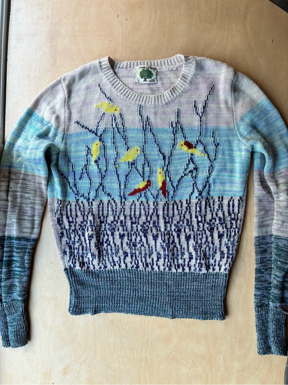 Vintage 1970s “Organically Grown” space dyed bird sweater
